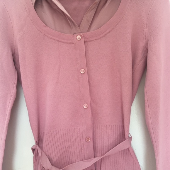 Dusty pink top | collar button | tie waist | work - Picture 4 of 6